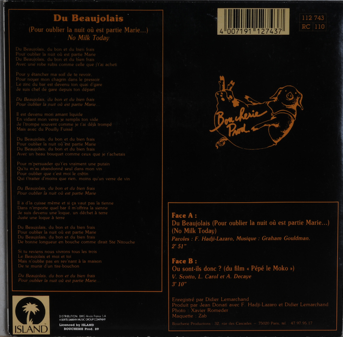 les-gar-ons-bouchers-du-beaujolais-vinyle-45t-france-1989 image 2