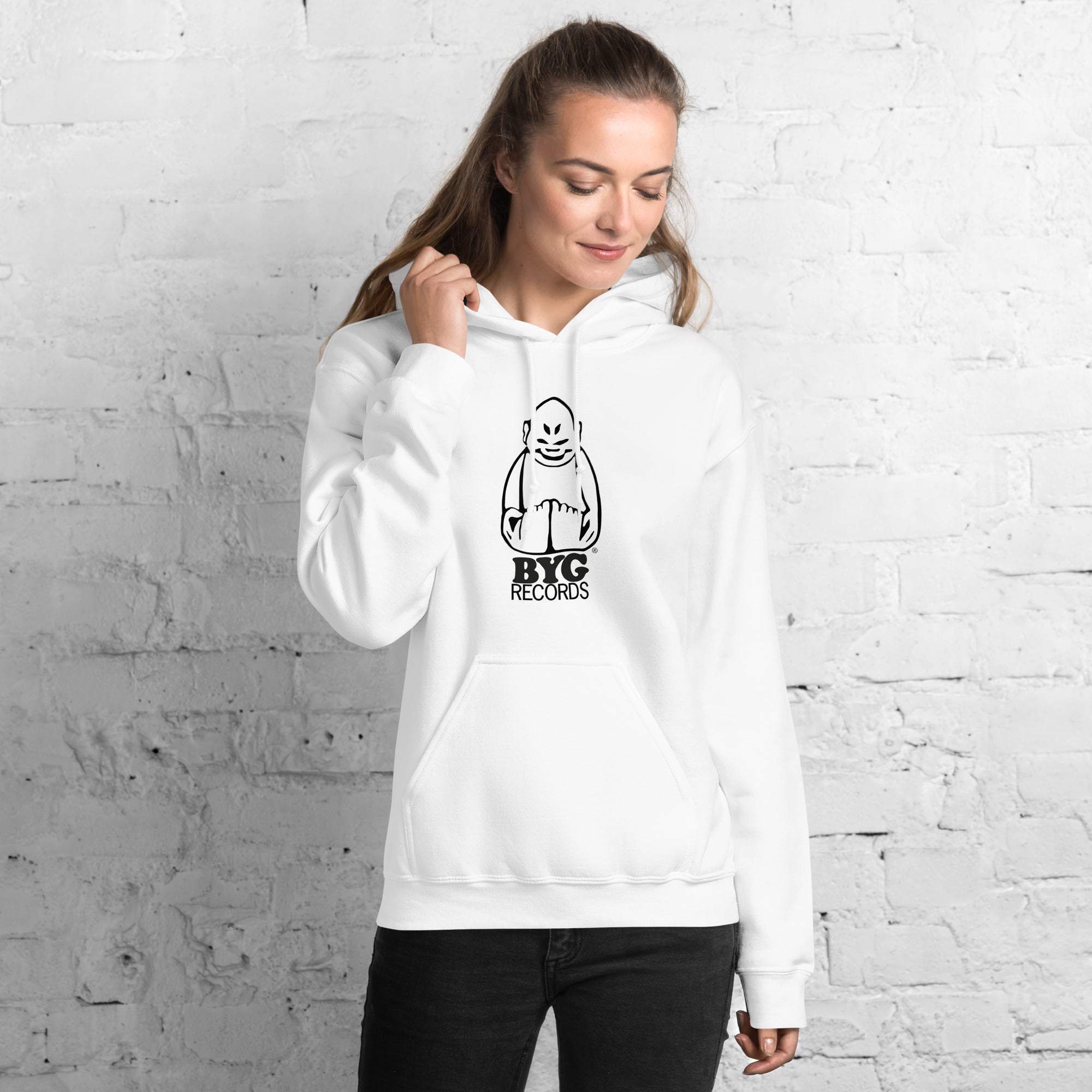 byg-records-hoodie-sweat-capuche-blanc-unisexe-coton image 3