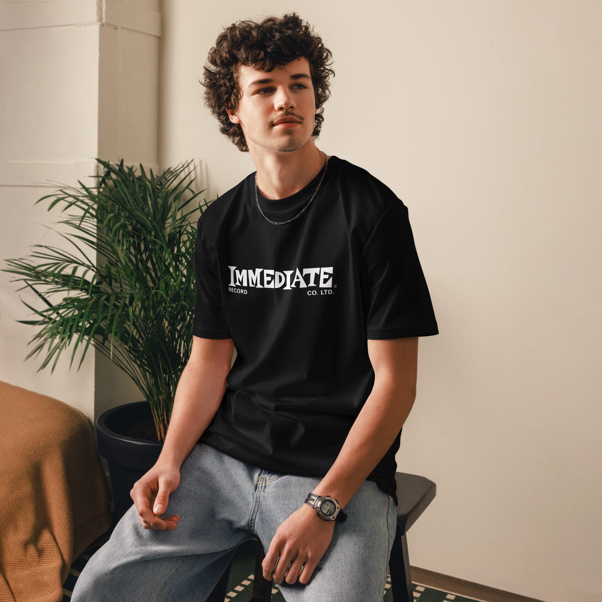 charly-immediate-records-white-logo-t-shirt-coton-bio-noir image 3