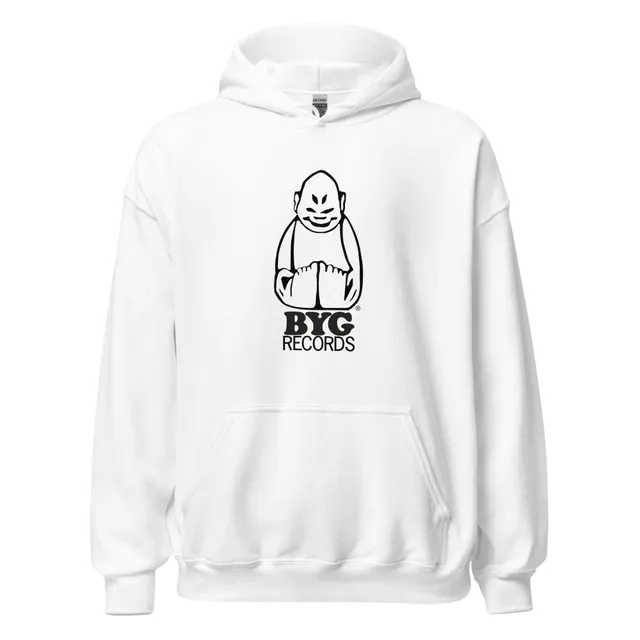 byg-records-hoodie-sweat-capuche-blanc-unisexe-coton image 1