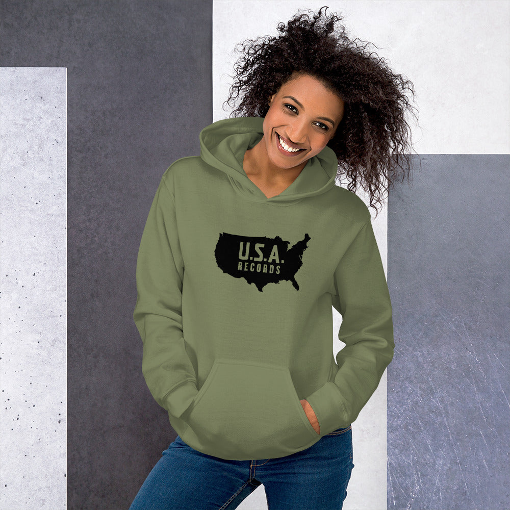 charly-hoodies-u-s-a-records-sweat-capuche-vert-militaire-coton image 2