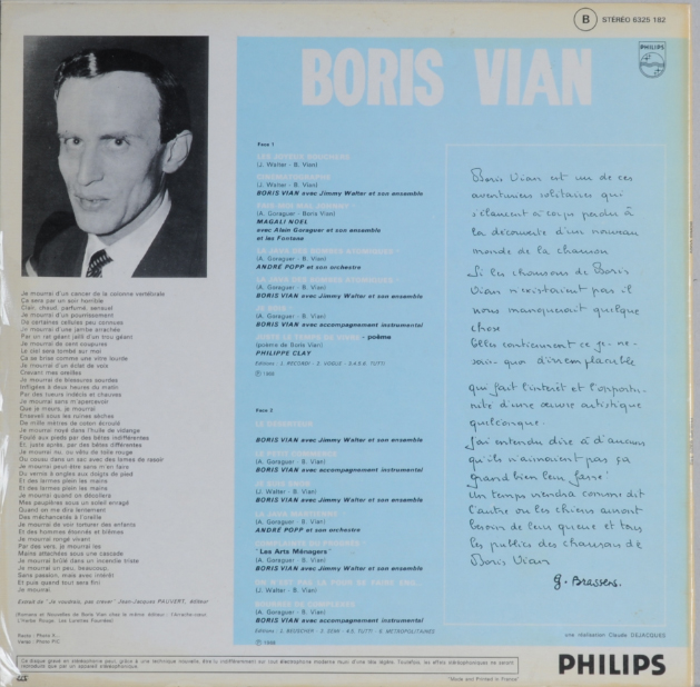 boris-vian-chansons-possibles-vinyle-lp-1985-philips image 2