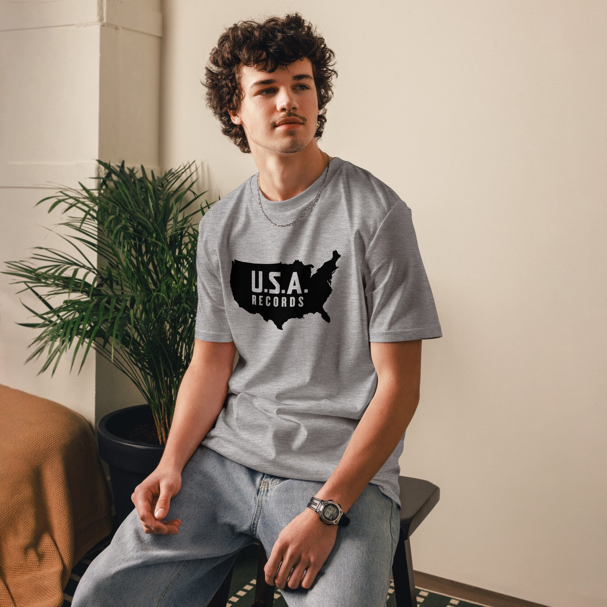 charly-u-s-a-records-t-shirt-coton-bio-kaki-taille-m-unisexe image 5