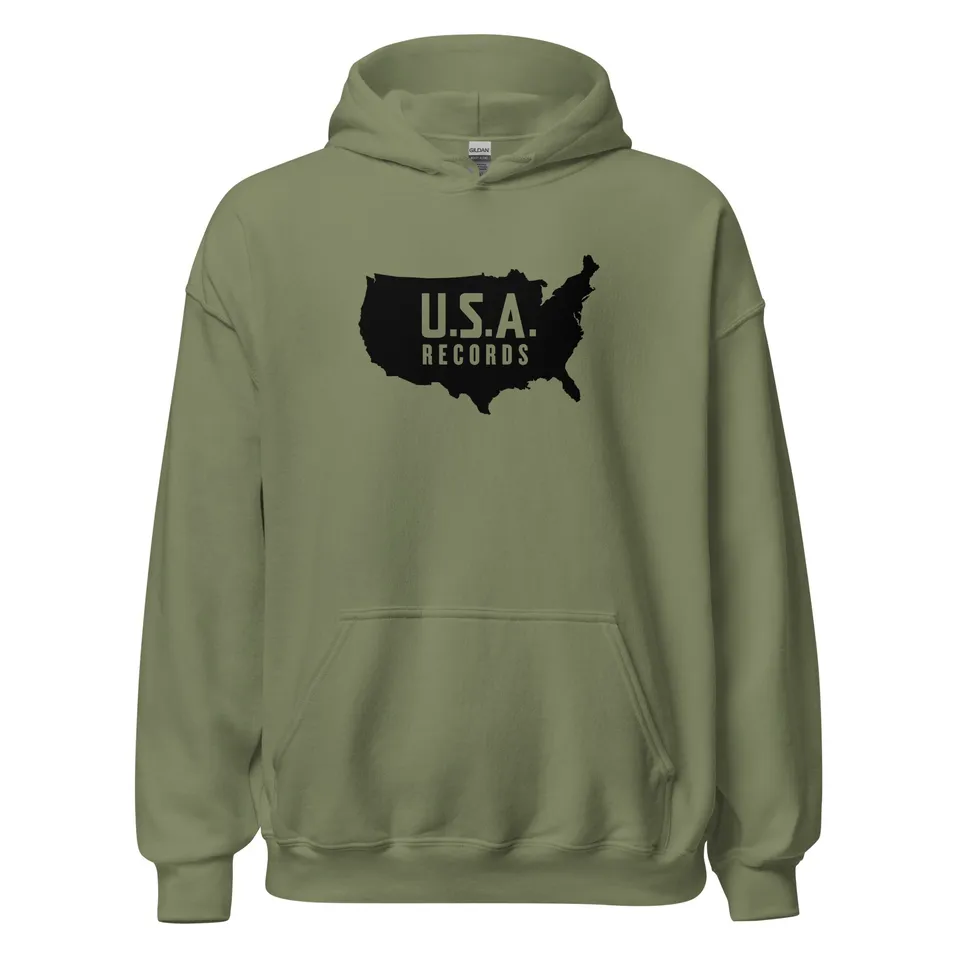 charly-hoodies-u-s-a-records-sweat-capuche-vert-militaire-coton image 1