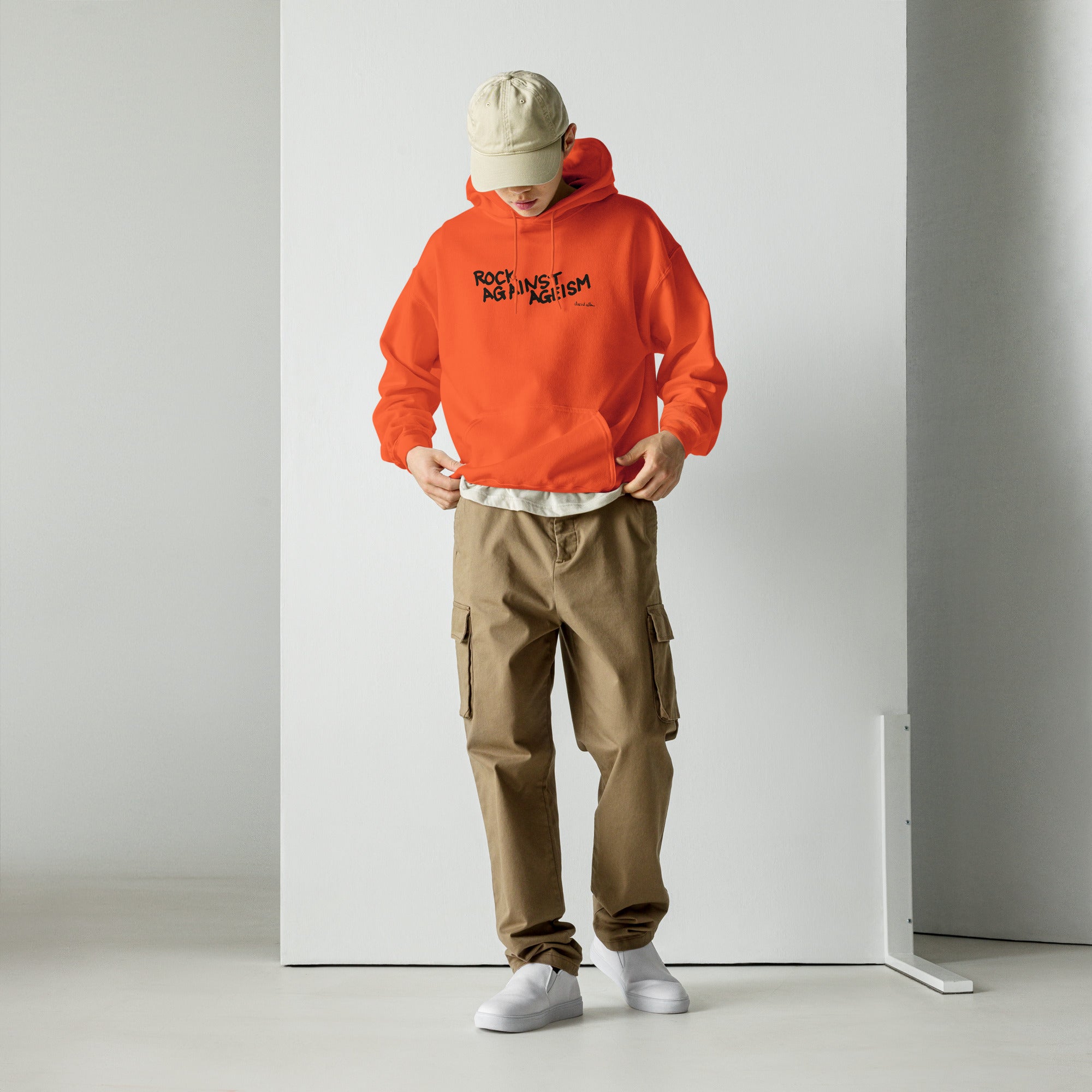 rock-against-ageism-hoodie-blanc-logo-noir-coton image 2