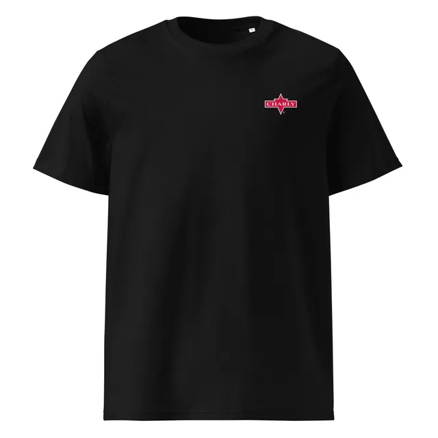 charly-small-red-logo-t-shirt-noir-unisexe-coton-bio image 1