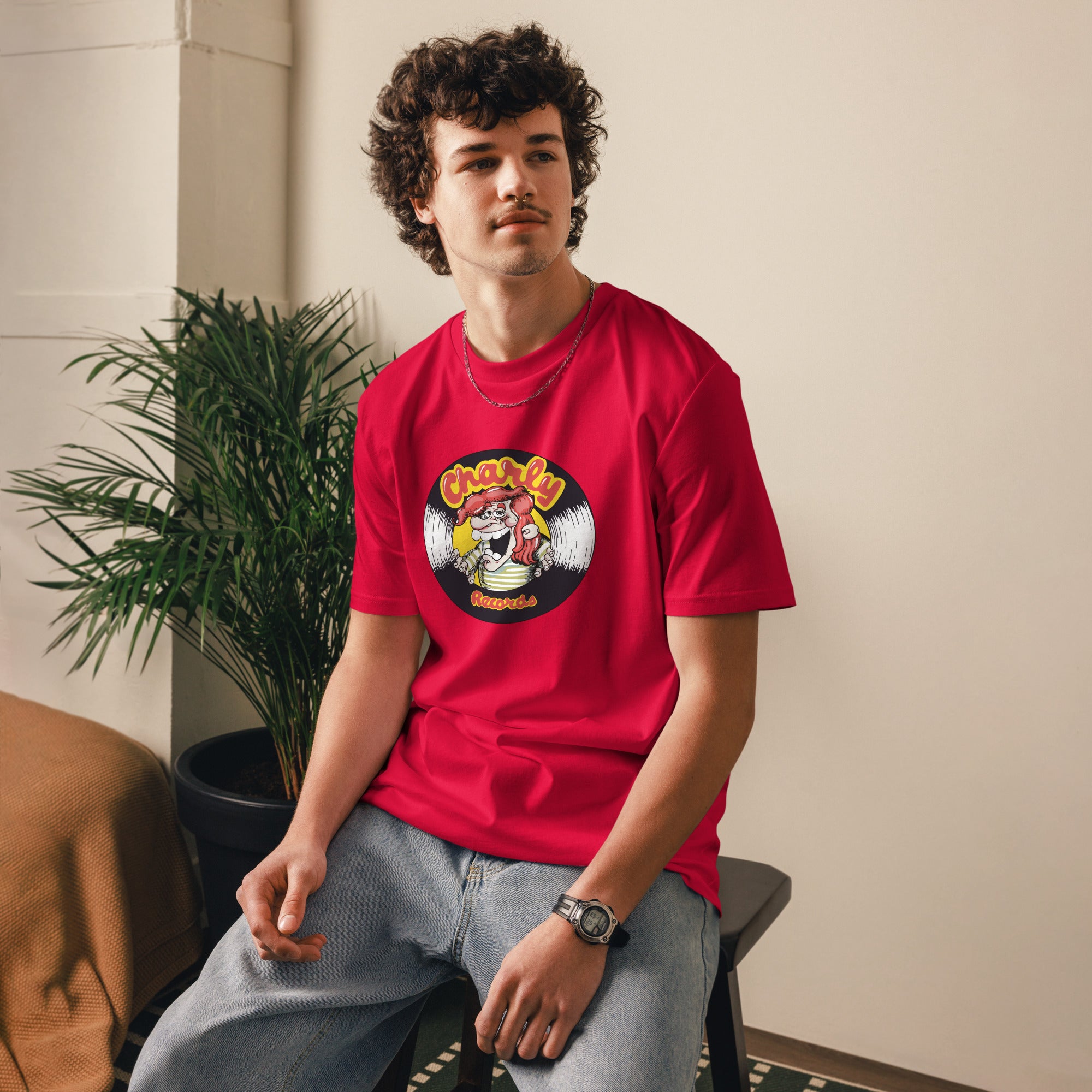 charly-teddy-boy-t-shirt-rouge-coton-bio-unisexe-m image 2