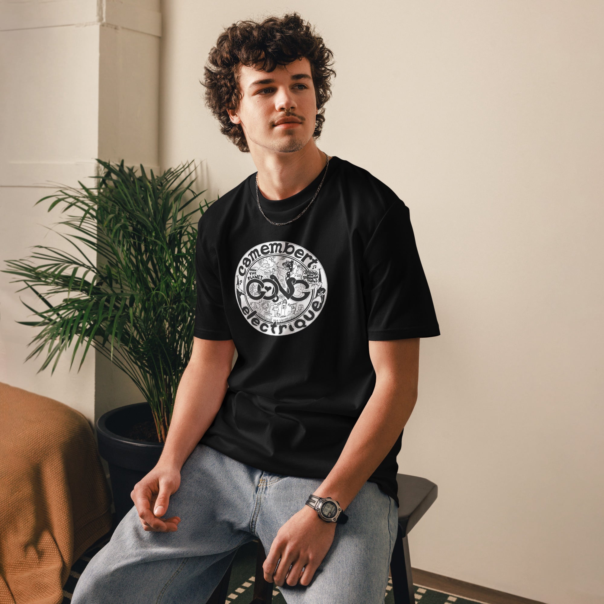 charly-camembert-electrique-t-shirt-coton-bio-noir-unisexe image 2