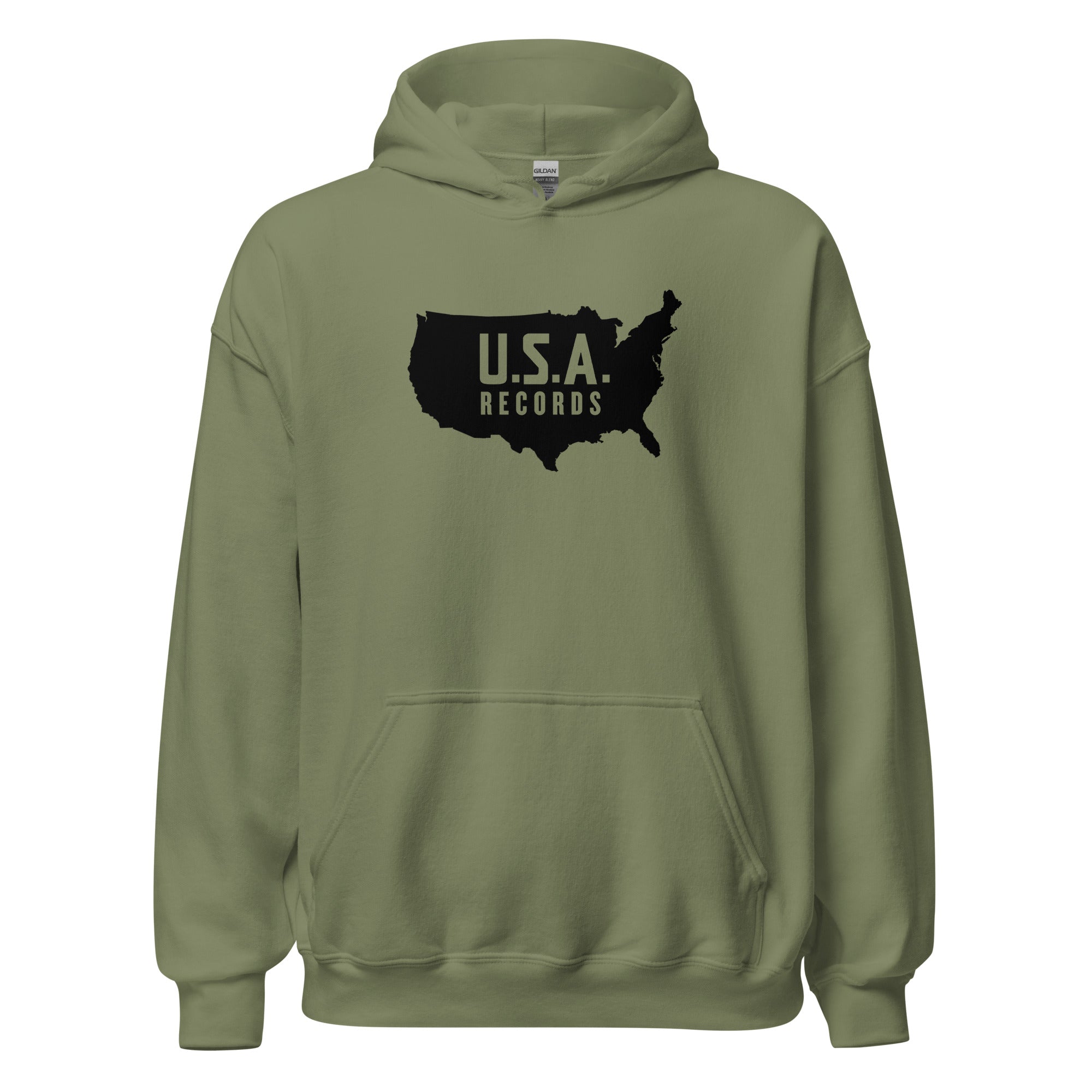 charly-hoodies-u-s-a-records-sweat-capuche-vert-militaire-coton image 1