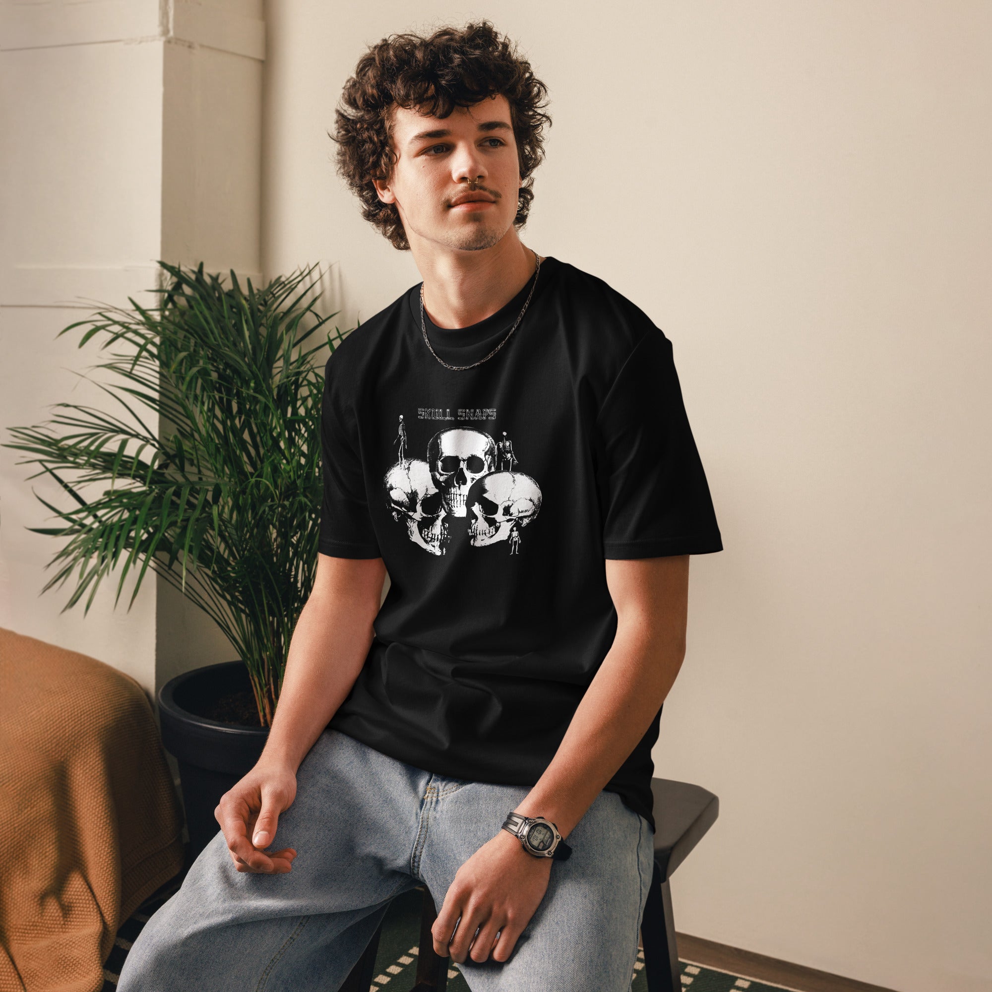 charly-records-skull-snaps-t-shirt-unisexe-coton-bio-noir image 2