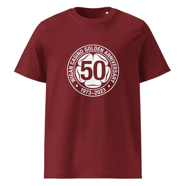 charly-records-wigan-casino-50-t-shirt-bordeaux-logo image 1