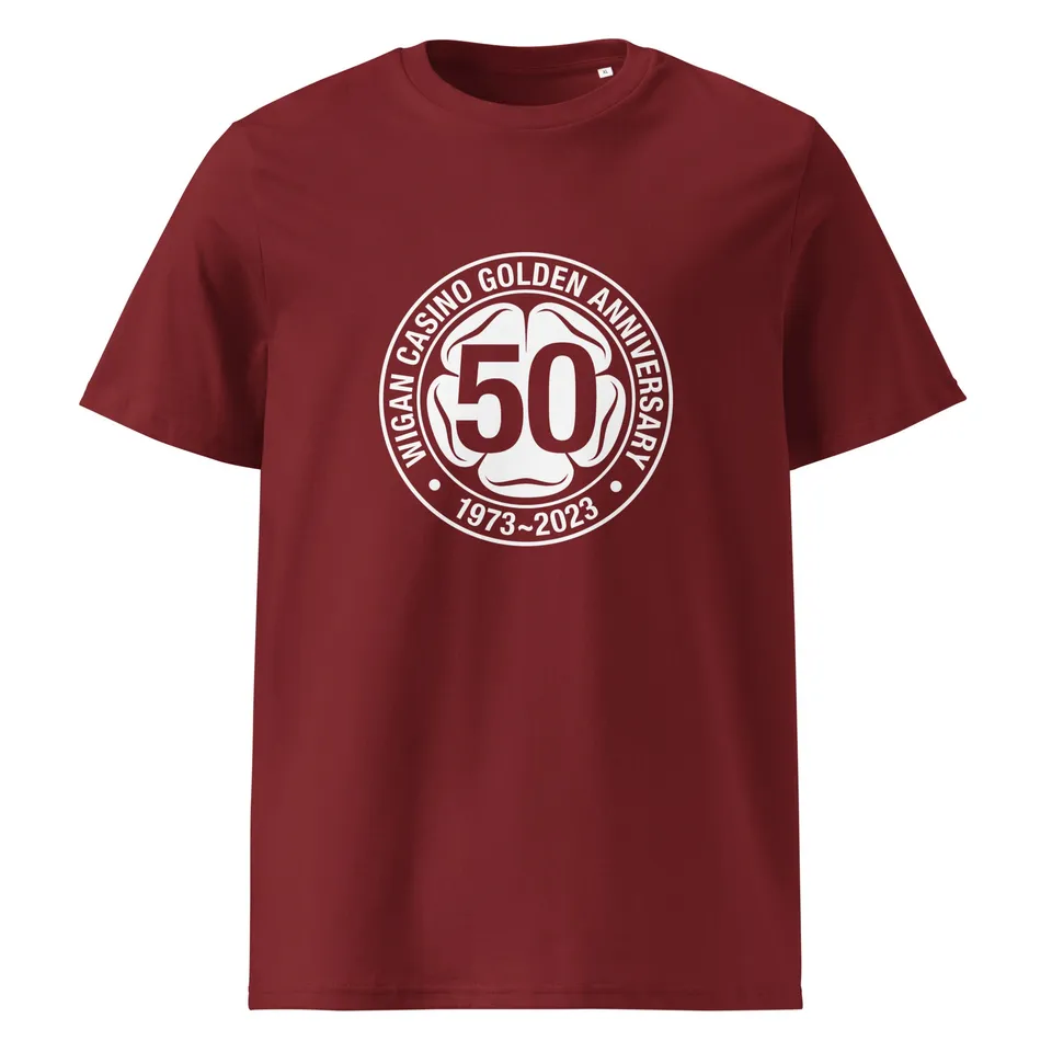 charly-records-wigan-casino-50-t-shirt-bordeaux-logo image 1