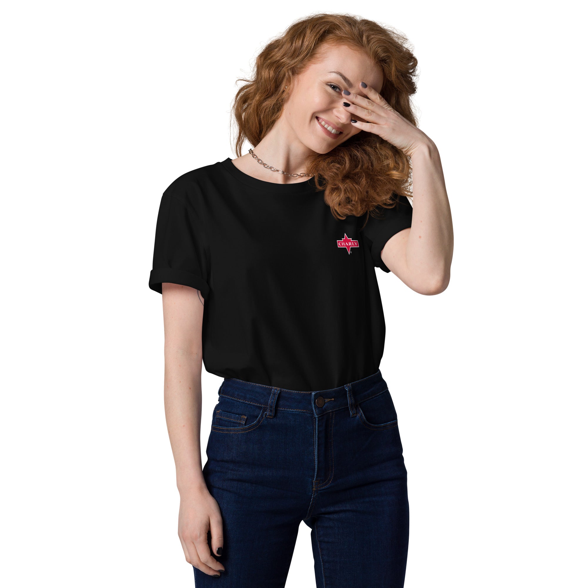 charly-small-red-logo-t-shirt-noir-unisexe-coton-bio image 3