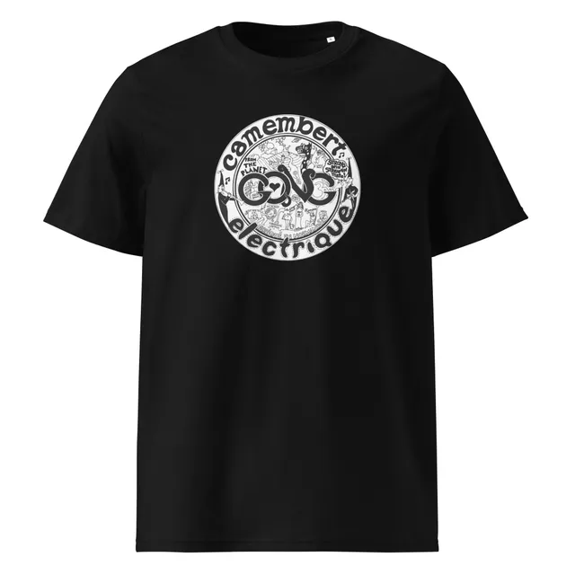 charly-camembert-electrique-t-shirt-coton-bio-noir-unisexe image 1