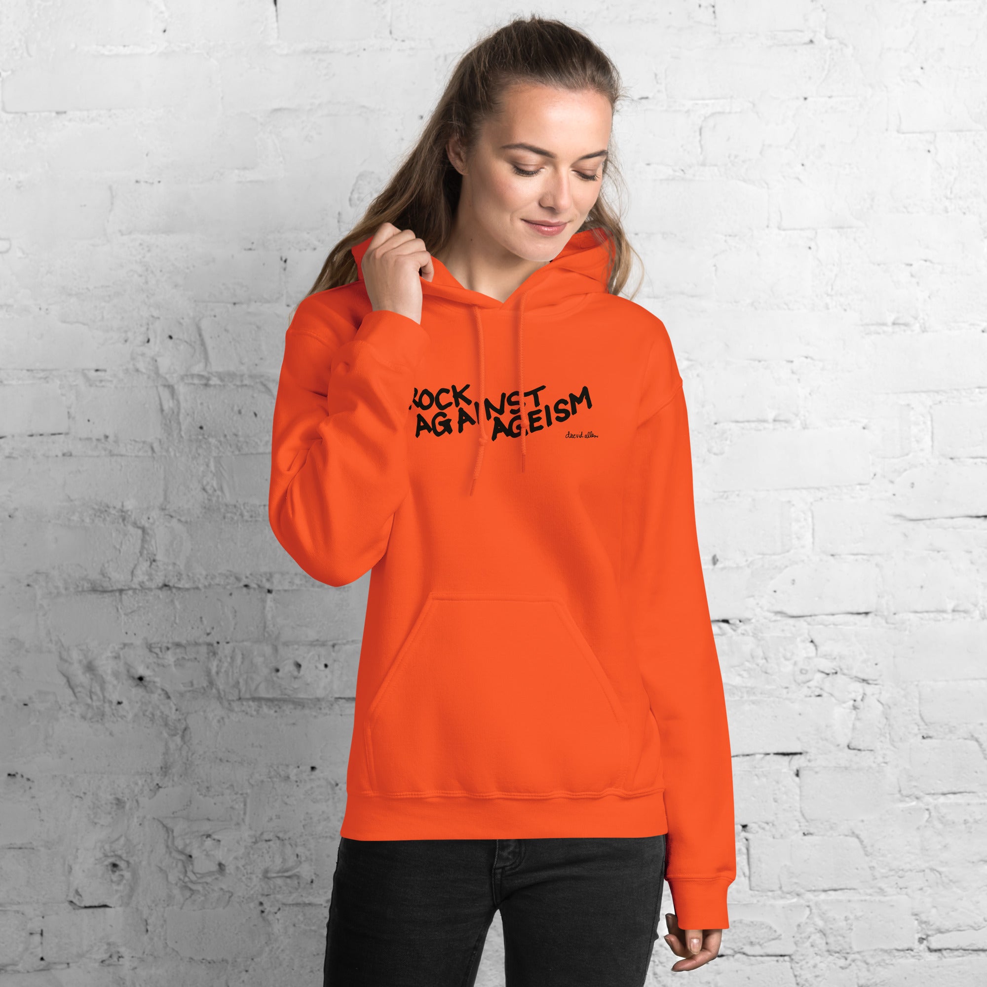 rock-against-ageism-hoodie-blanc-logo-noir-coton image 3